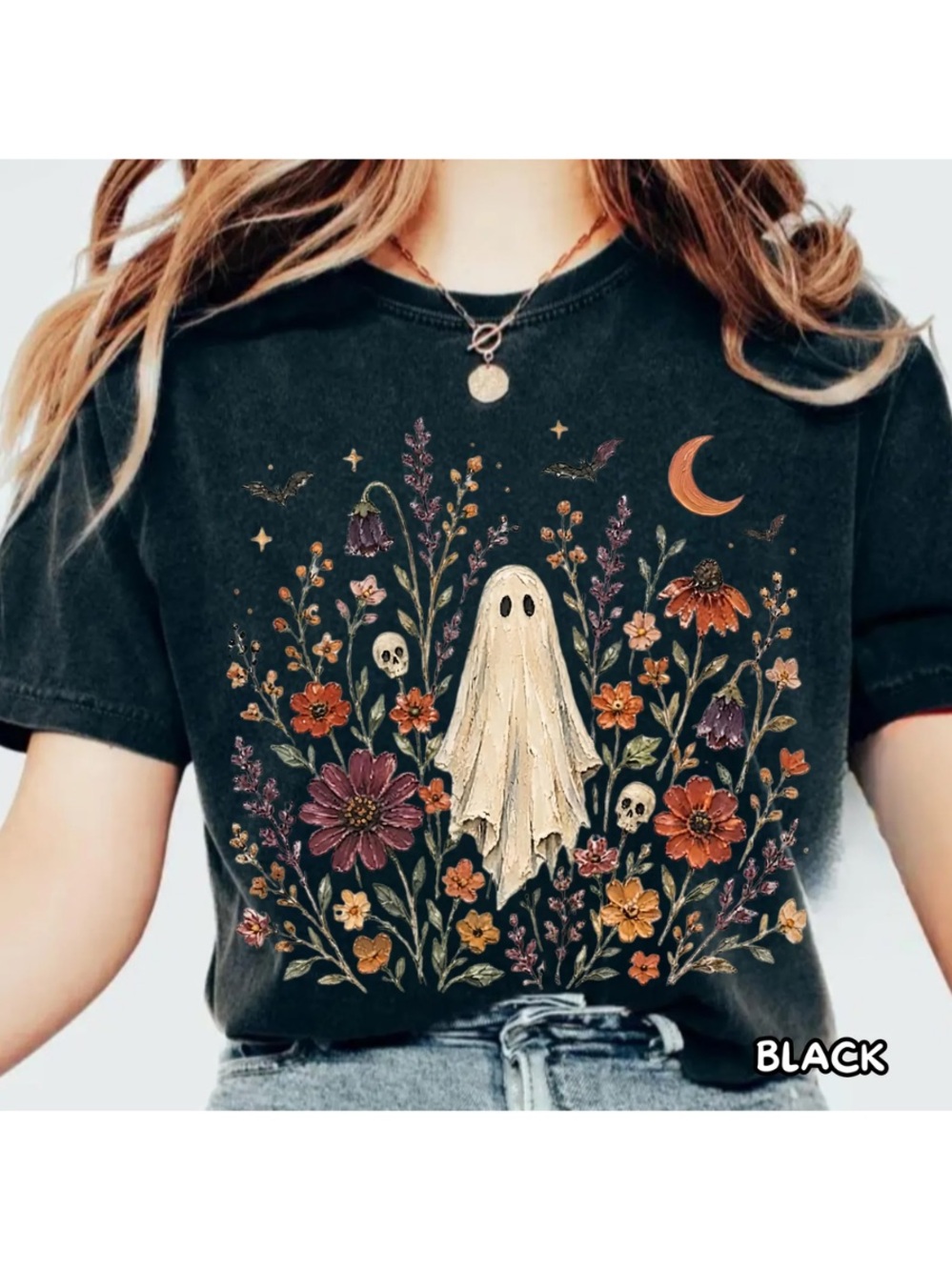 Comfort Colors Black Ghost & Floral Graphic Short Sleeve Tee
